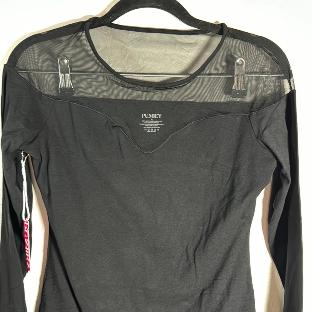 Black Long-Sleeve Mesh Yoke Bodysuit - Picture 2 of 5